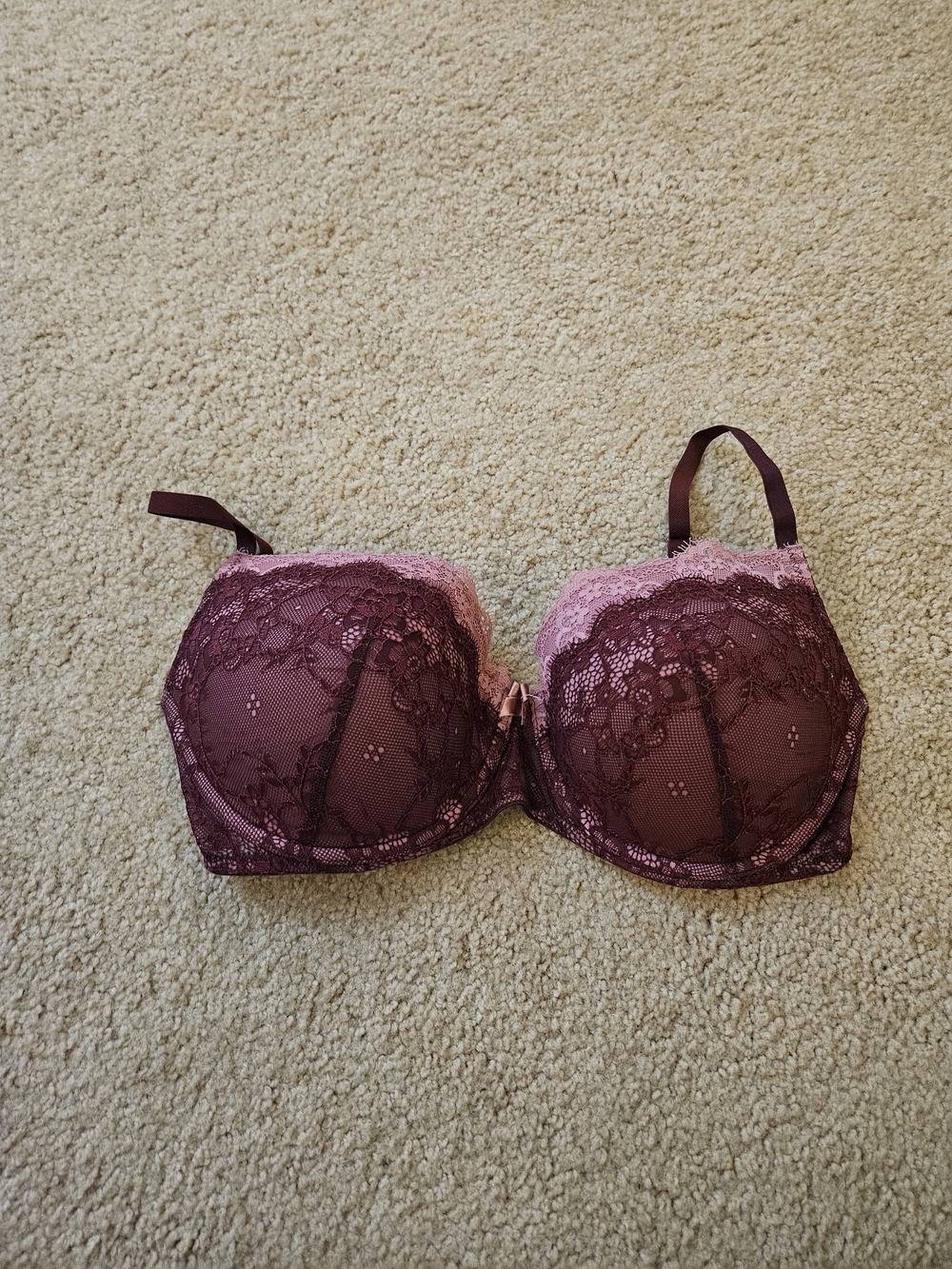 Adore Me Lace-Trim Underwire Bra in Burgundy and Pink Women's Size 36DDD